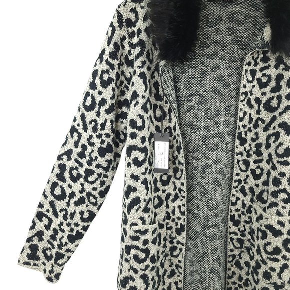 ii Sisters Leopard Print Open Front Long Cardigan Womens M Removable Collar NEW - Picture 10 of 16